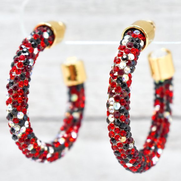 1.75" Black/Red/AB Pave Wrap Rhinestone Hoops (B) - Picture 10 of 12